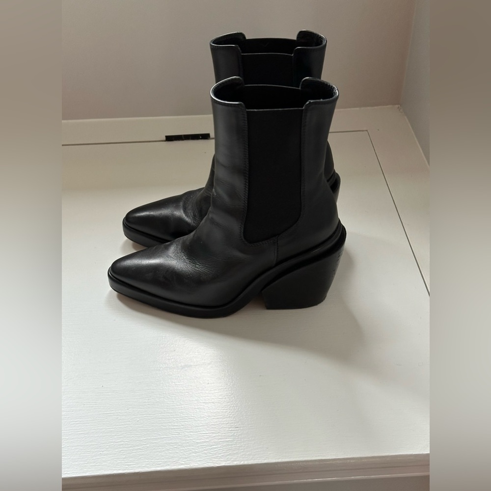 Frame Denim Black Leather Pointed Ankle Boots - Picture 7 of 9